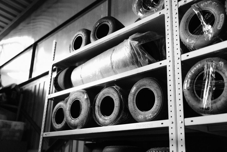 Tires organized on warehouse racks for secure tire storage